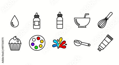 baking icon set with kitchen utensils and painting tools for recipe design and culinary branding