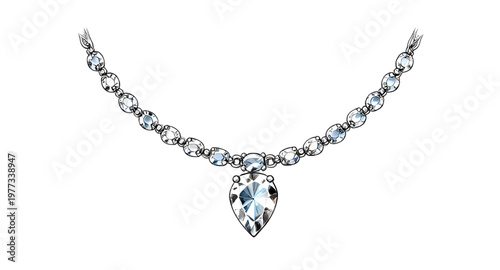 diamond necklace illustration, diamond jewelry illustration, diamond pendant illustration, luxury necklace illustration, elegant necklace illustration, jewelry design illustration, gemstone necklace i