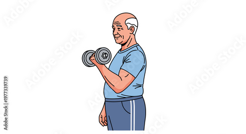 Senior Man Exercising with Dumbbell Illustration