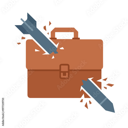 Brown Briefcase Pierced by Falling Missile Economy Vector