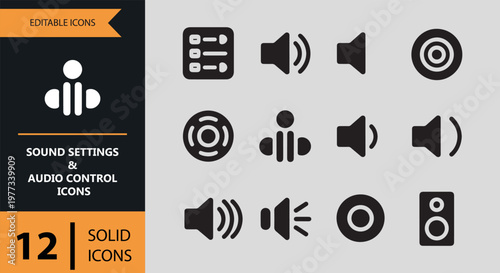Sound settings and audio control icons on a light green background