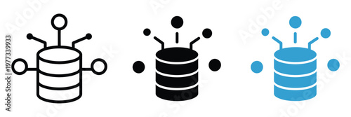 Database, network and data center icons with server storage and computing connections, vector illustration, cloud computing, big data systems, hosting and IT infrastructure, digital technology design,