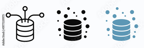 Database, network and data center icon set with server storage and computing connection, vector illustration, cloud technology, big data, hosting services, digital infrastructure, IT system design, 