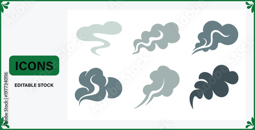 Collection of various grey smoke icons in different shapes and sizes for design and editing purposes  editable stock