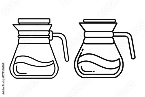 Two black and white line art illustrations of chemex coffee makers