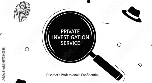 Private Investigation Service Concept with Magnifying Glass and Detective Icons