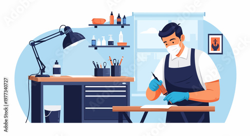 Man Working on Nail Art Design.