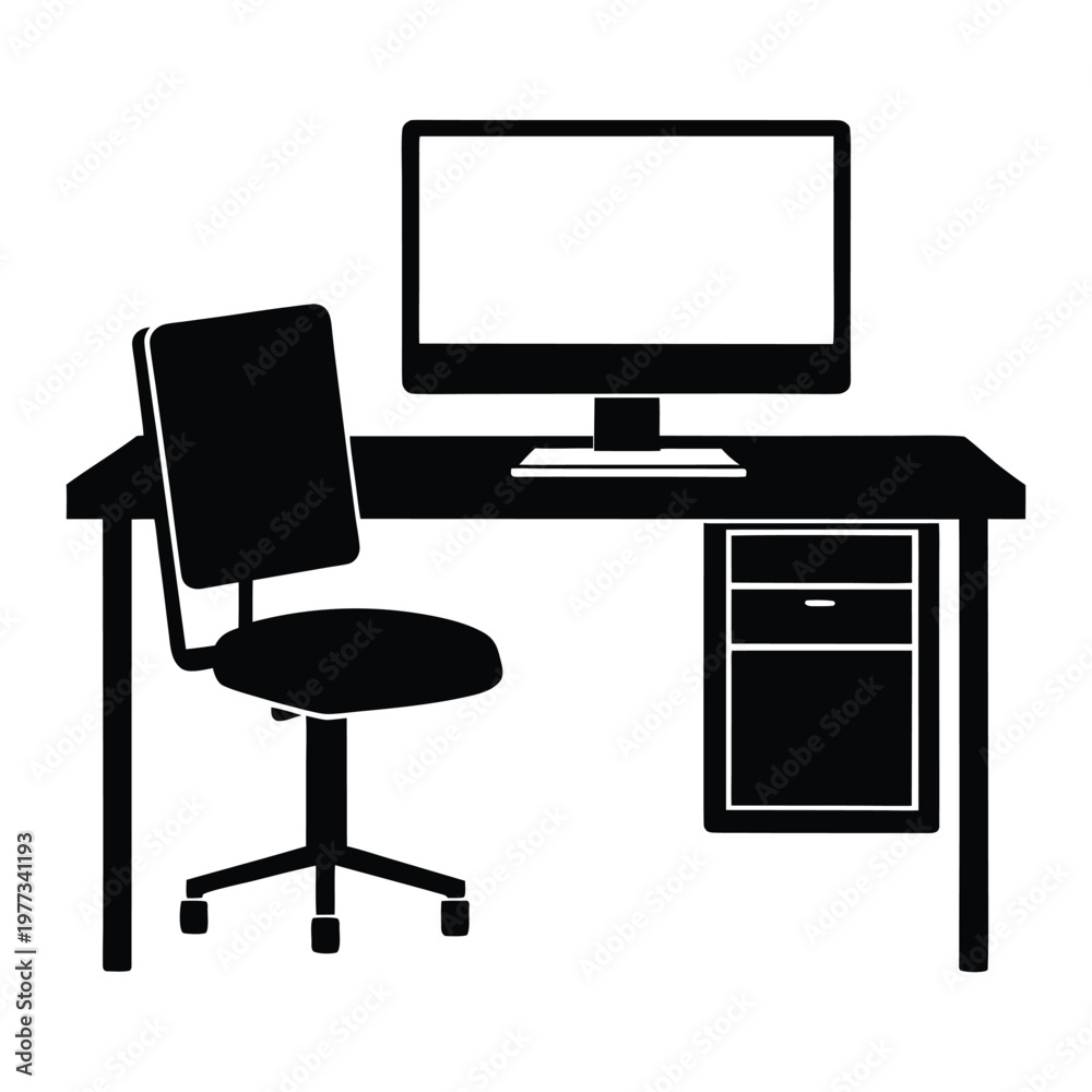 Fototapeta premium Home Office Workstation with Desktop Monitor Silhouette