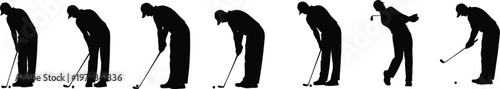 Golf player swing action pose silhouette