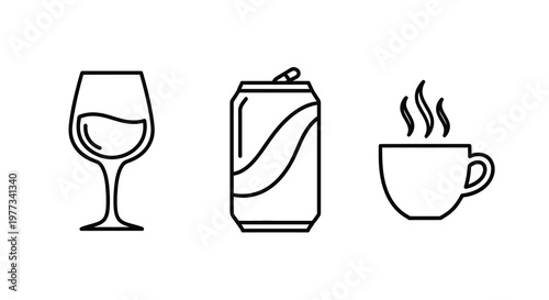 Beverages including wine soda and coffee displayed as a silhouette