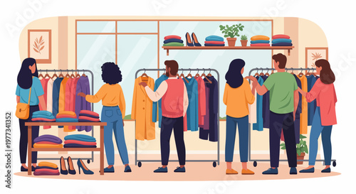 People Shopping for Clothes in Store.