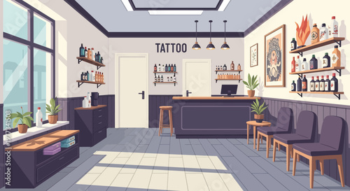 Tattoo Studio Interior with Modern Furniture.