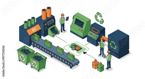 Isometric Illustration of a Recycling and Waste Management Facility.