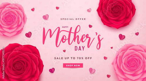 Mother’s Day Sale Background with Roses and Romantic Pink Design