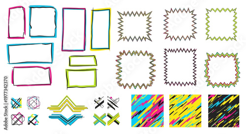 Collection of hand-drawn vector frames and abstract graphic design elements, ideal for creative projects