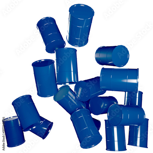 Falling oil drums barrels 3D illustration