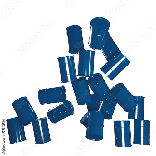 Falling oil drums barrels 3D illustration