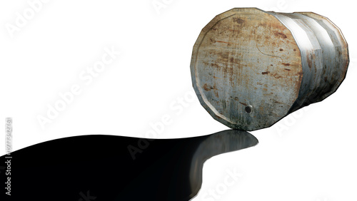 Leaking oil barrel 3D illustration