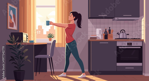 Woman Exercising at Home with Fitness Tracker.