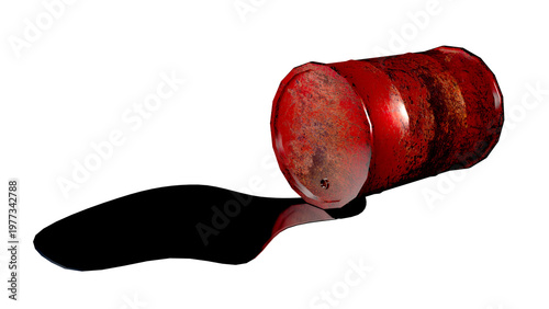 Leaking oil barrel 3D illustration