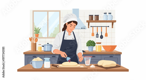 Woman Preparing Dough in Kitchen.
