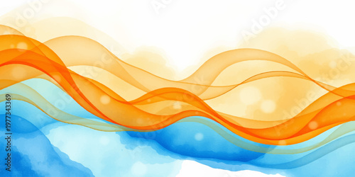 Abstract colorful background featuring a flowing blue and orange wave design with vector curves and light line patterns for a modern web banner template or artistic wallpaper backdrop