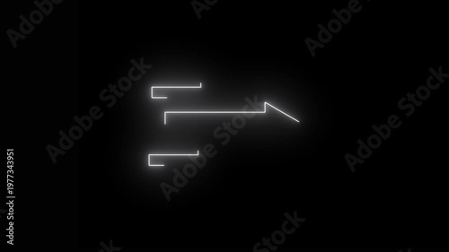 Arrow-shaped neon sign. Abstract direction neon arrow sign icon animation on black background.