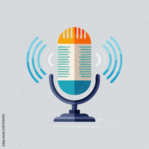 Colorful retro studio microphone illustration for podcasting and audio recording