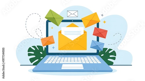 Email marketing, online communication, digital messaging, laptop screen