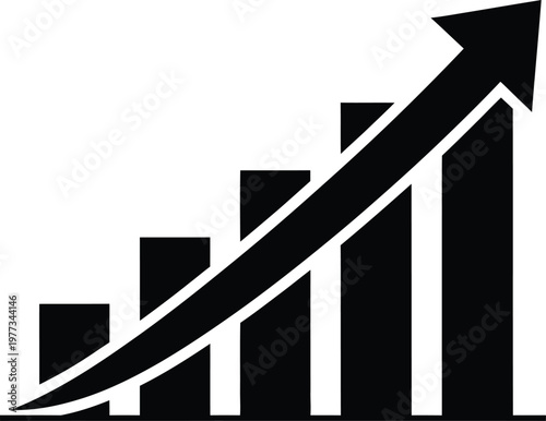 Black upward trend graph icon isolated on transparent background