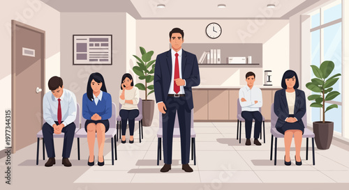 Business People Waiting in Office Lobby.