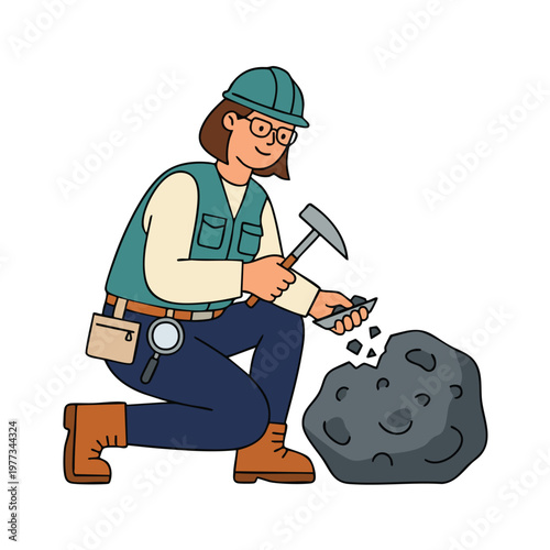 Geologist Examining Rock Sample with Tools.