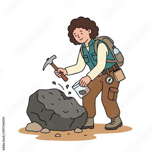 Geologist Studying Rock Formation Outdoors.