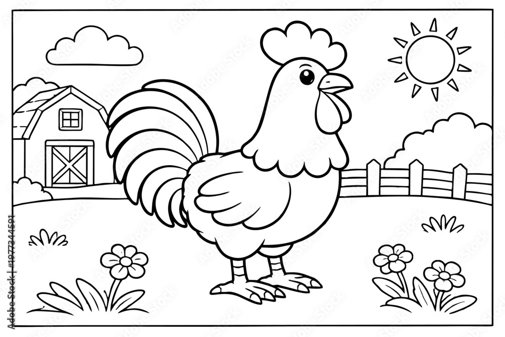 Fototapeta premium Rooster on farm vector illustration