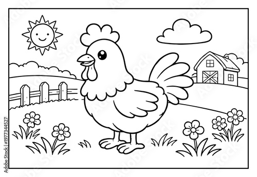 Cute chicken farm coloring page