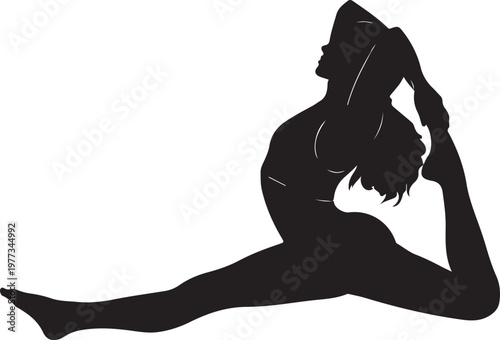 woman in revolved head-to-knee yoga pose silhouette