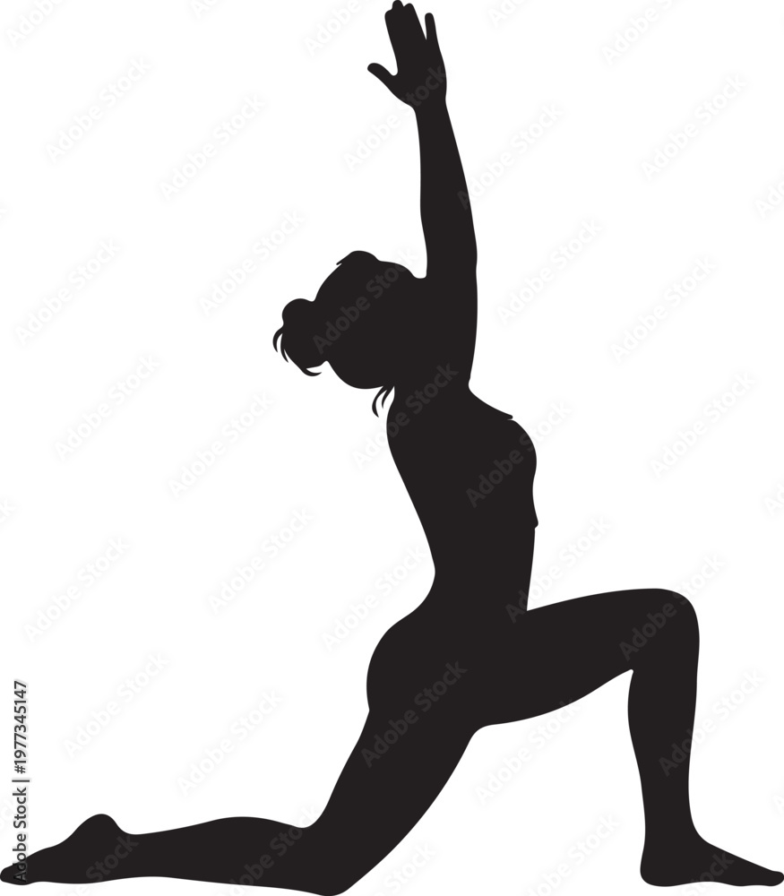 Fototapeta premium woman in crescent lunge yoga pose silhouette