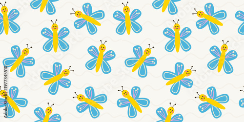 Butterfly seamless pattern cute colorful insects background