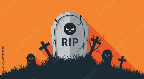 Spooky graveyard with tombstones and a RIP inscription, perfect for Halloween or gothic themes