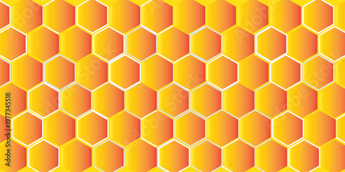 Abstract pattern seamless yellow hexagon honeycombs on a white background. Honey comb background pattern symbol vector design