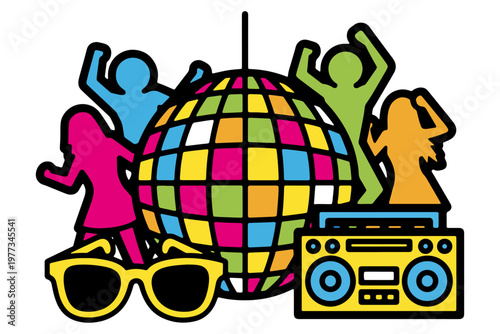 Funky Disco Solid Icon Set, Retro Party Symbols, Simple Shape Vector Pack