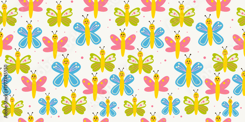 Butterfly seamless pattern mixed cute insects background
