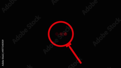 Magnifier icon glitch effect. Transparent background. Looped animation