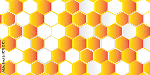 Abstract pattern seamless yellow hexagon honeycombs on a white background. Honey comb background pattern symbol vector design
