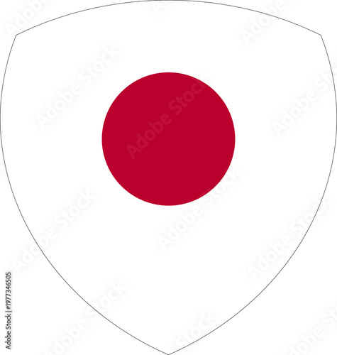 Shield shape icon with Japan flag colors isolated on transparent background, Japanese national symbol in flat vector style