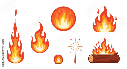 Flames and fire icons burning.