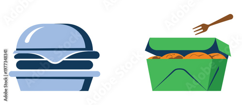 Takeout, food container icon, symbol for disposable lunch box, meal prep and delivery concept, vector illustration, takeaway packaging, restaurant service, fast food, eco container design, flat vector