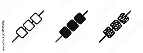 Skewer icons set, kebab icons in outline, solid and hand-drawn style, grilled food vector illustration