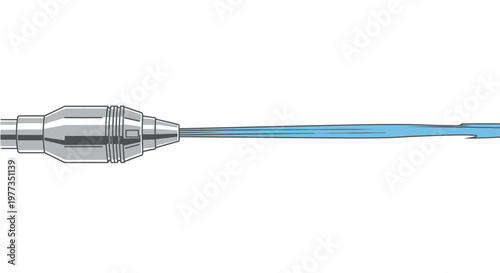 Close-up view of a medical catheter or fiber optic cable with a metallic connector.