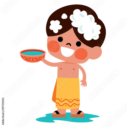 Cartoon Kid Enjoying Turkish Hammam